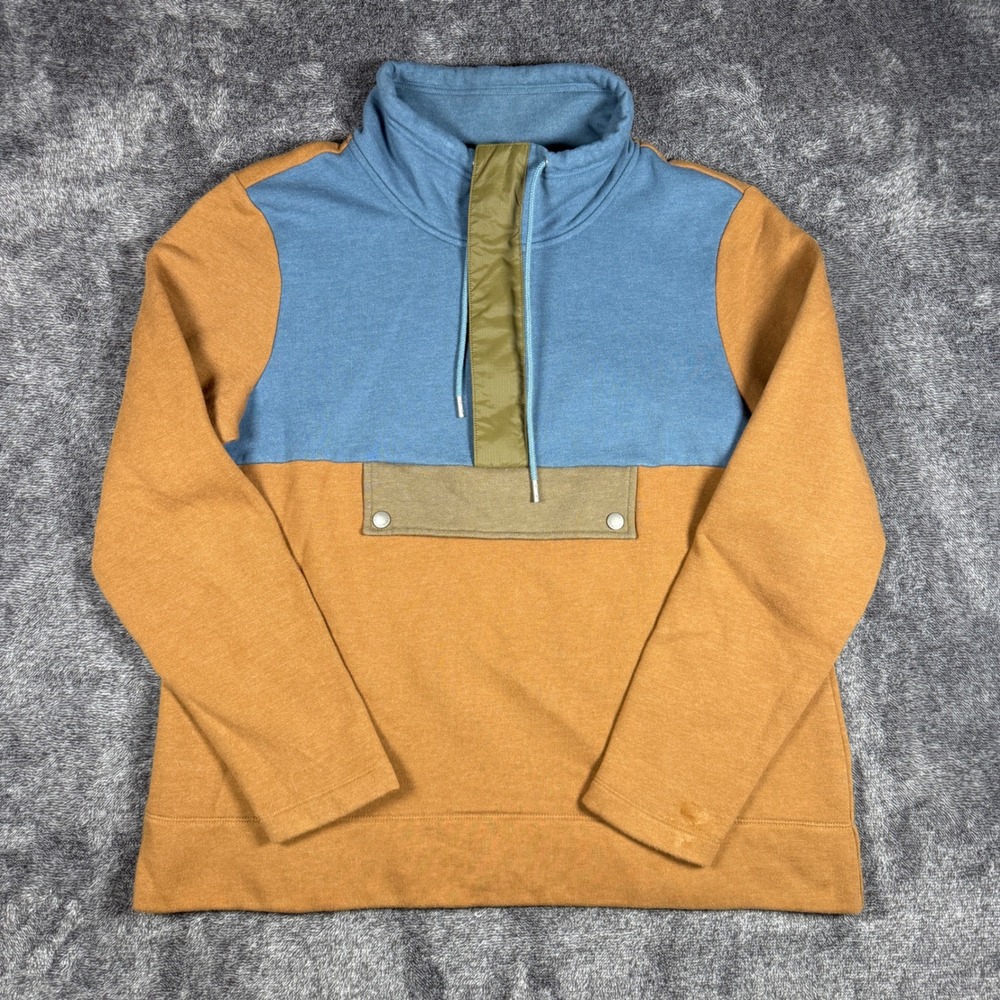 LL Bean Signature Colorblock Pullover Sweatshirt Ochre Blue Large 508426